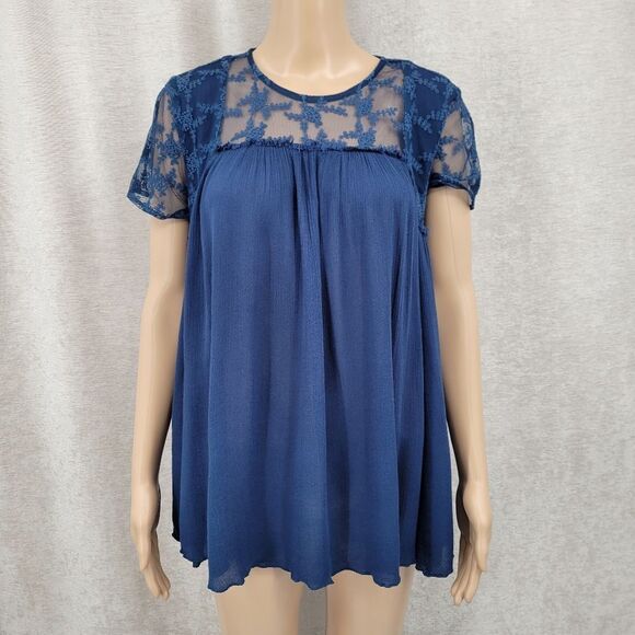 Altar'd State Blue Lace Peasant Blouse Top  Women's Medium Boho - Picture 1 of 9